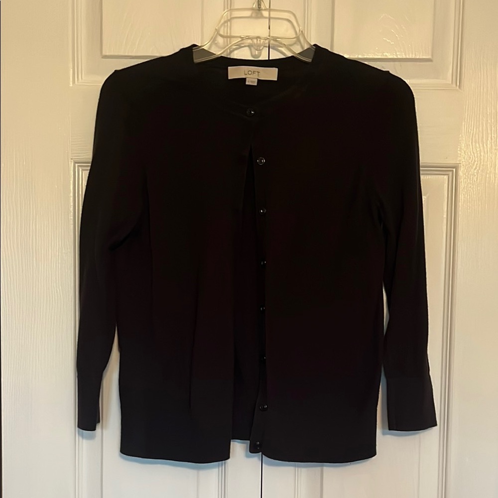 LOFT Elegant Black Button-Up Cardigan